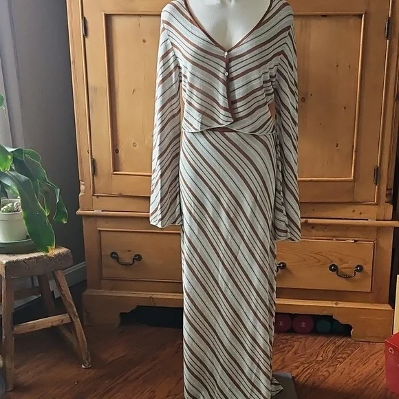 Zara Stripe Knit Top & Skirt Co Ord Set Size Large Green/ Brown Skirt Sets